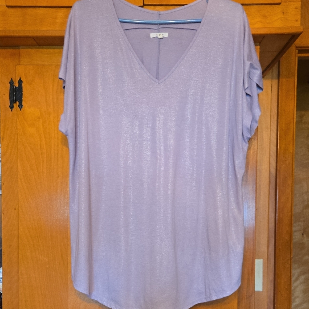 Maurices Light Purple V-Neck Short Sleeve Top